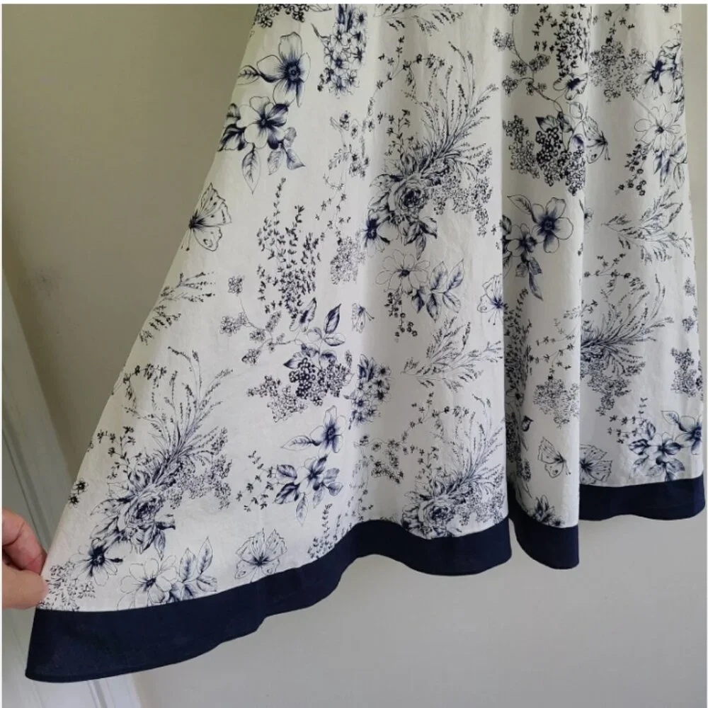 Floral Sundress Dress 3 Floral Navy Blue White Cotton Milkmaid Coquette
